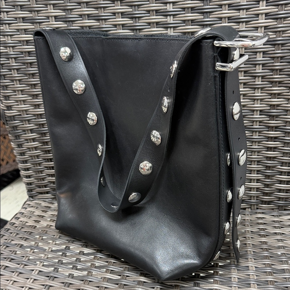 MADEWELL Black Studded Leather Shoulder Bag Bucket Tote